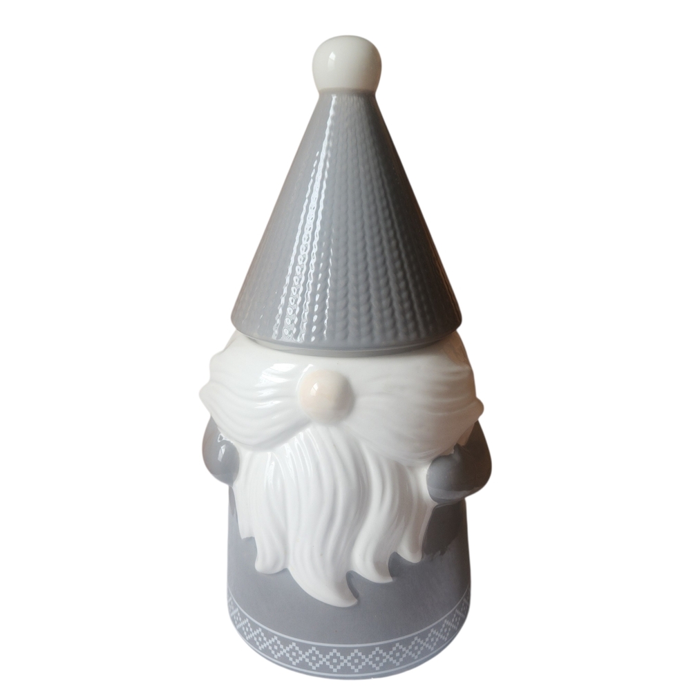 DesignPac Ceramic Gray and White Gnome Cookie Jar 12" Tall